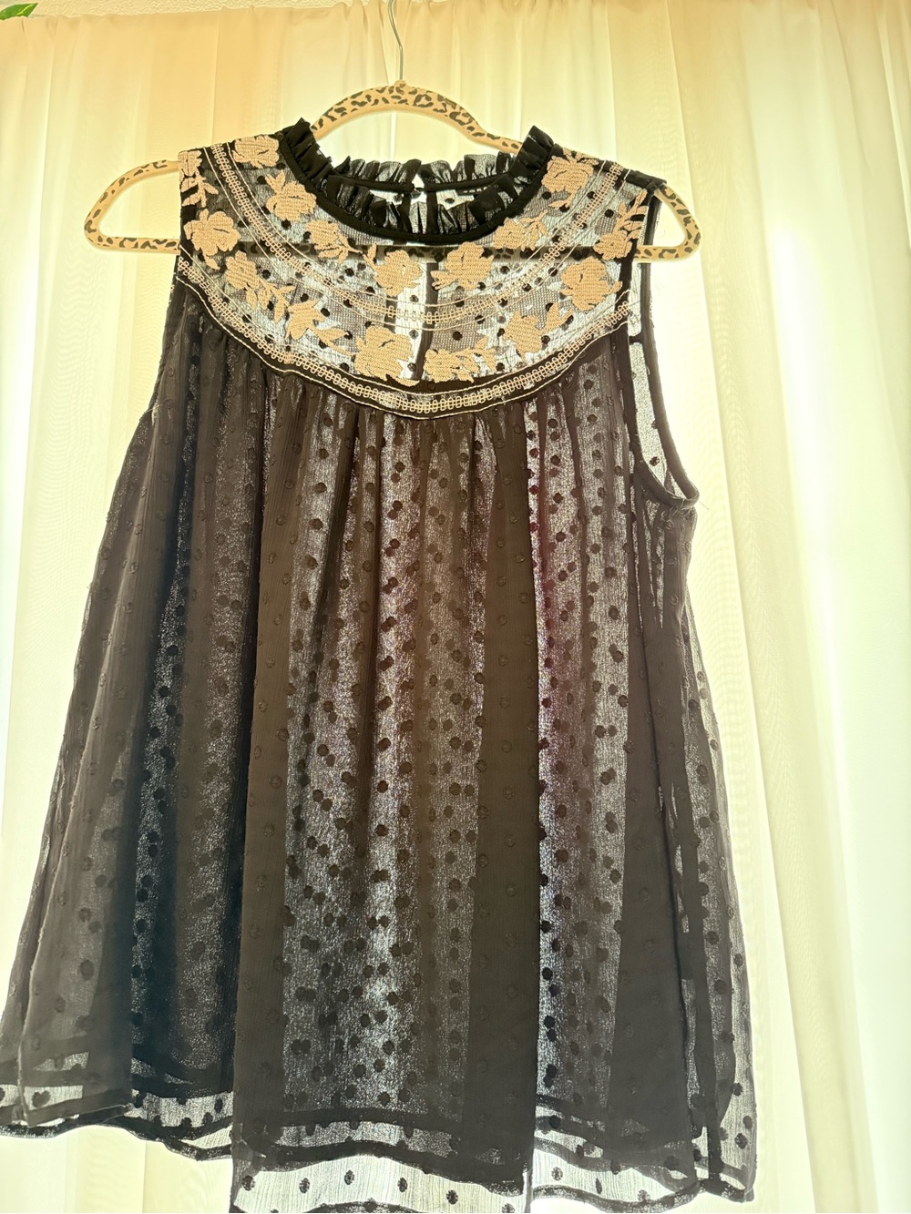torrid Black Mesh Sleeveless Top with Gold Floral Embroidery